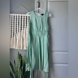 J Crew green Searsucker tie waist dress size 0 flattering twist waist